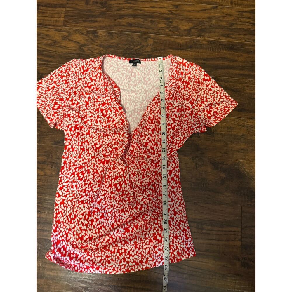 Talbots Top Womens Red Printed Surplice Neck Stretch Tee Casual Ladies Sz:Large - Picture 3 of 6